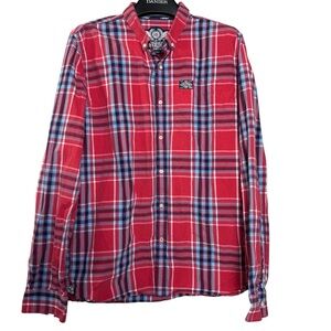 Superdry Men's Shirt XXL Button Down‎ Plaid Washbasket Red Blue White Embroidery